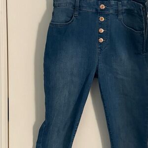 Denim Overalls-Women's High-Rise Dark Blue Button-Fly Jeans